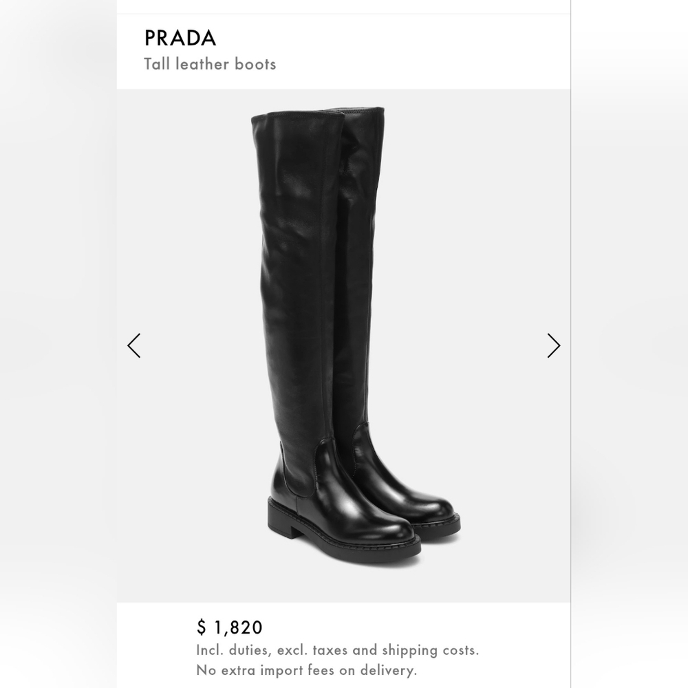 Prada Stretch Leather Tall Black Boots Size 37 - Picture 2 of 16